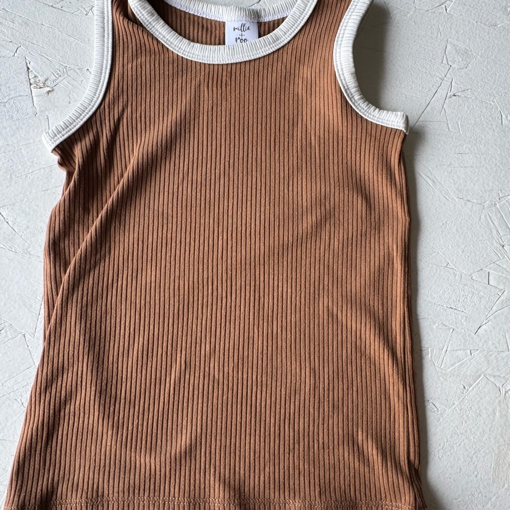 Millie & Roo Brown Ribbed Tank with White Trim